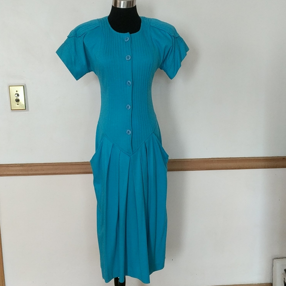 Vintage Cotton Knit Tourquoise Dress Size 3-4